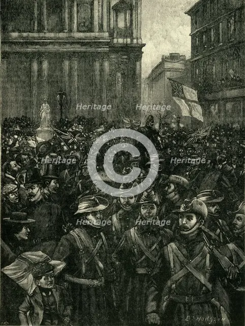 'The C.I.V.'s Marching Down Ludgate Hill, On The Way From The Mansion House To Waterloo..., c1900. Creator: E. B. Hodgson.