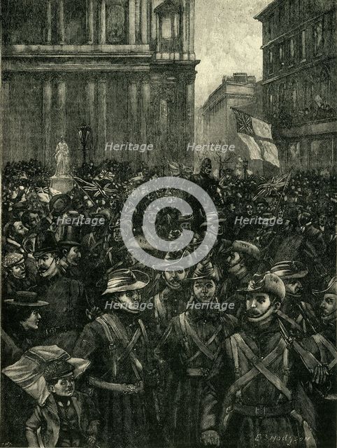 'The C.I.V.'s Marching Down Ludgate Hill, On The Way From The Mansion House To Waterloo..., c1900. Creator: E. B. Hodgson.
