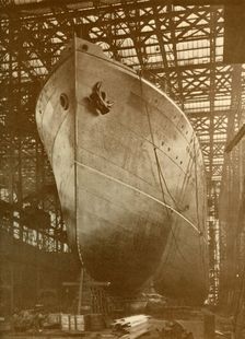 The Cunard "Aurania" (14,000 Tons) on the Stocks at Newcastle-On-Tyne c1930. Creator: Unknown
