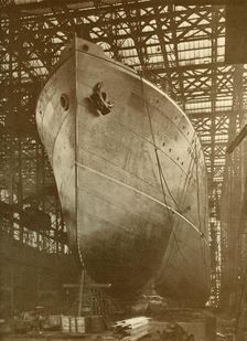 The Cunard "Aurania" (14,000 Tons) on the Stocks at Newcastle-On-Tyne c1930. Creator: Unknown