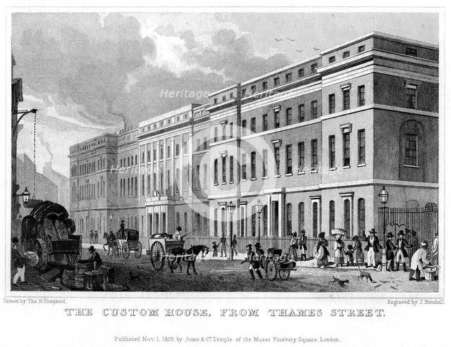 The Custom House from Thames Street, City of London, 1828.Artist: J Henshall