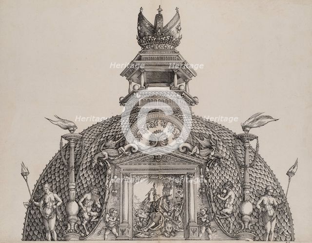 The Cupola and Imperial Crown on the Central Portal, from the Arch of Honor, proof, dated ..., 1515. Creator: Hans Springinklee.