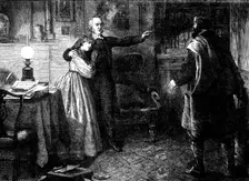 "The Curate of Glevering", the Denunciation of Charles Trevor - drawn by J. D. Watson, 1861. Creator: John Dawson Watson