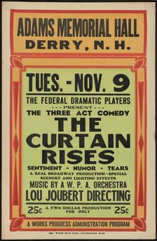 The Curtain Rises, Derry, NH, [193-]. Creator: Unknown