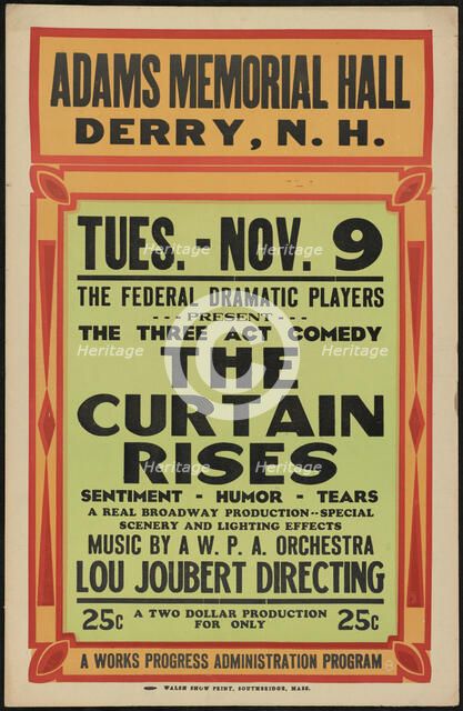 The Curtain Rises, Derry, NH, [193-]. Creator: Unknown.