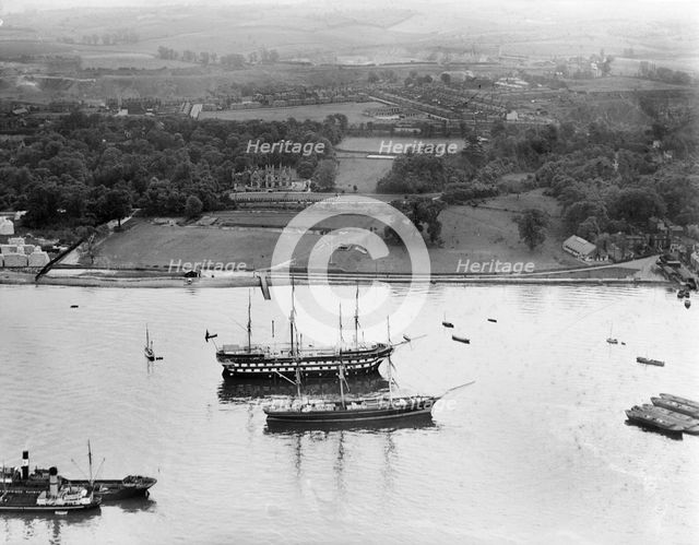 The 'Cutty Sark' and HMS 'Worcester' off Greenhithe, Kent, 1939. Artist: Aerofilms.