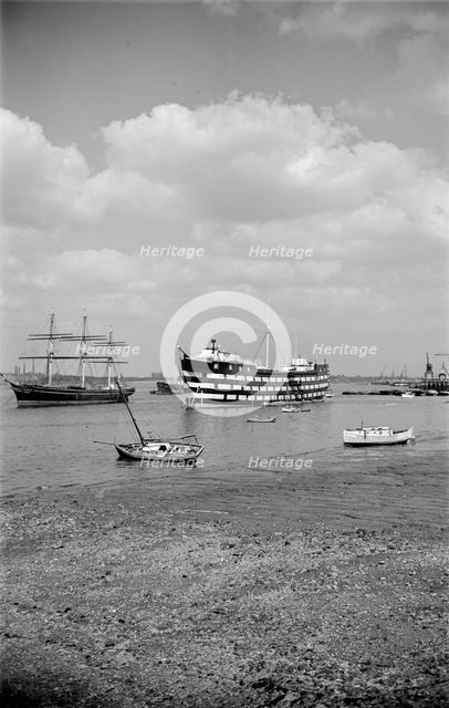 The 'Cutty Sark' and the 'Worcester', Greenhithe, Kent, c1945-c1965. Artist: SW Rawlings