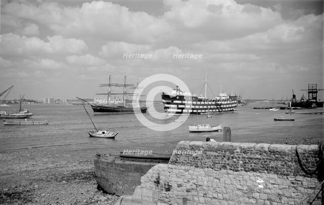 The 'Cutty Sark' and the 'Worcester', Greenhithe, Kent, c1945-c1965.  Artist: SW Rawlings