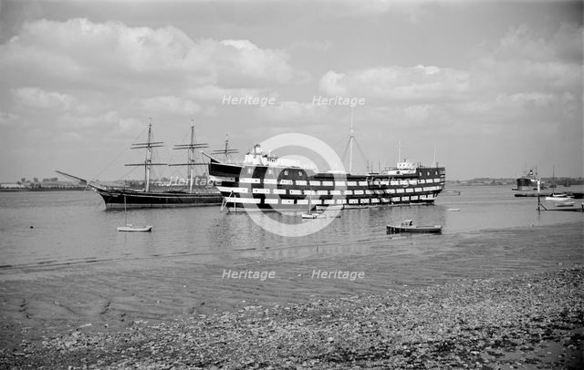 The 'Cutty Sark' and the 'Worcester', Greenhithe, Kent, c1945-c1965.  Artist: SW Rawlings