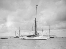The cutter Yolande at anchor, 1912. Creator: Kirk & Sons of Cowes