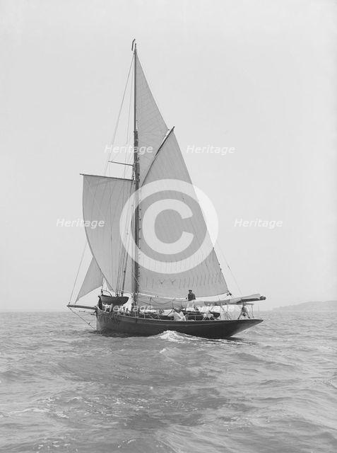 The cutter 'Monara' under sail, 1914. Creator: Kirk & Sons of Cowes.