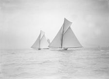 The cutters Rosamond Carina and Sonya racing downwind, 1911. Creator: Kirk & Sons of Cowes