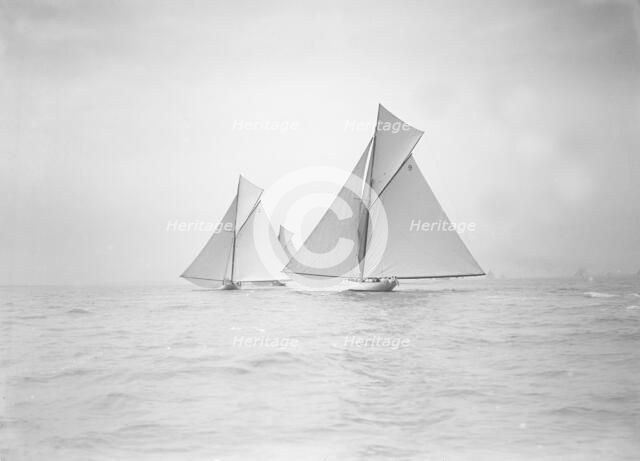 The cutters 'Rosamond', 'Carina' and 'Sonya' racing downwind, 1911. Creator: Kirk & Sons of Cowes.