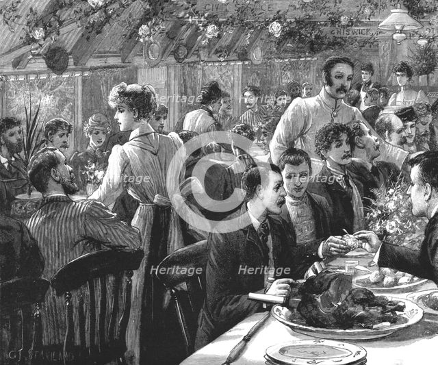 ''The Cyclists' Sunday Dinner at Ripley; The Clubs at Dinner.', 1891. Creator: Charles Joseph Staniland.