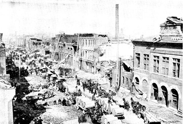 The Cyclone at Louisville, Kentucky, United States: the Tobacco District, West Street, 1890. Creator: Unknown.