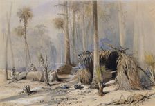 The Cypress-Shingle Yard, Ocklawaha River, Florida, 1870. Creator: Harry Fenn
