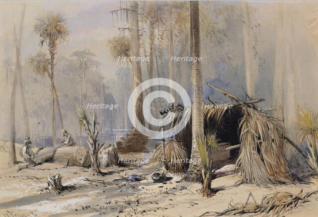 The Cypress-Shingle Yard, Ocklawaha River, Florida, 1870. Creator: Harry Fenn.