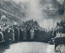The Czar, taken among the workmen at the great Putiloff Munition and Engineering Works, 1914