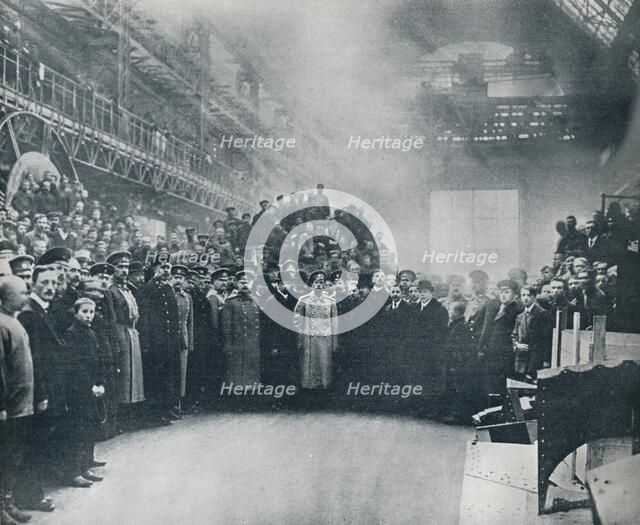 The Czar, taken among the workmen at the great Putiloff Munition and Engineering Works, 1914. Artist: Unknown