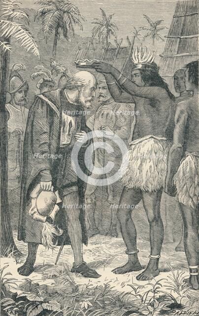 The Cacique Placing a Crown Upon the Head of Columbus, 1904. Artist: Unknown.