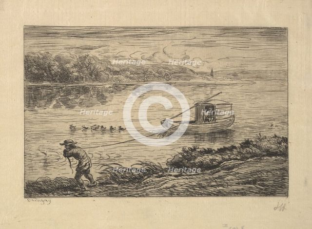 The Cabin Boy Tows the Boat, 1861. Creator: Charles Francois Daubigny.