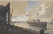 The Cable Passed From the Works into the Hulk (the Old Frigate Iris) Lying in the Thames..., 1865-66 Creator: Robert Charles Dudley
