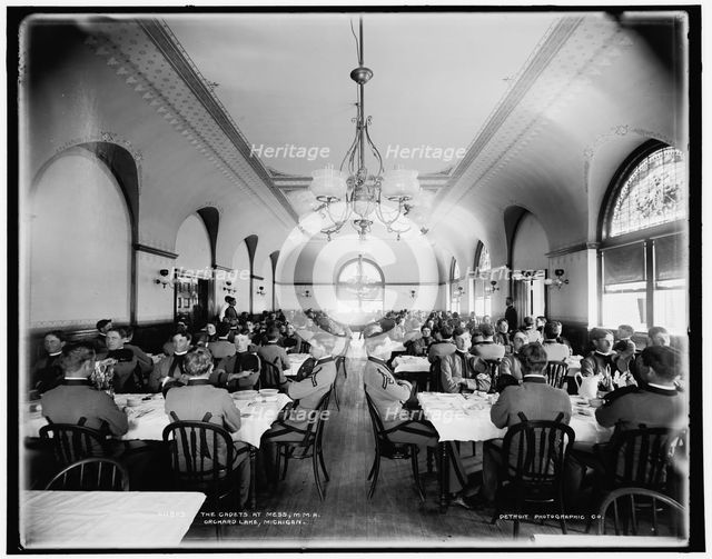 The Cadets at mess, M.M.A., Orchard Lake, Michigan, between 1890 and 1901. Creator: Unknown.