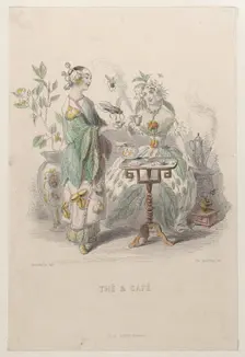 Thé & Café, from Les Fleurs Animées, 1847. Creator: Charles-Michel Geoffroy
