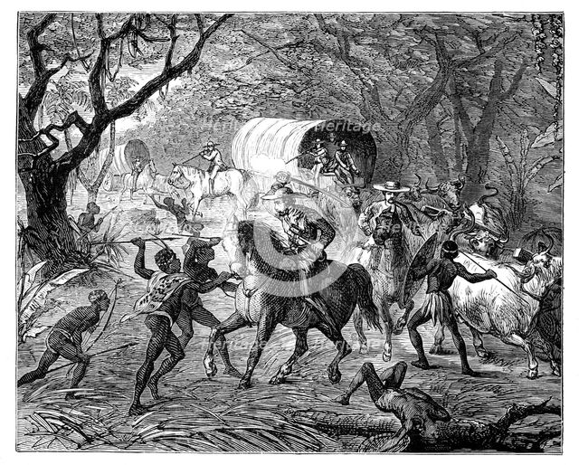 'The Caffre War: Natives attacking a convoy', 19th century. Artist: Unknown
