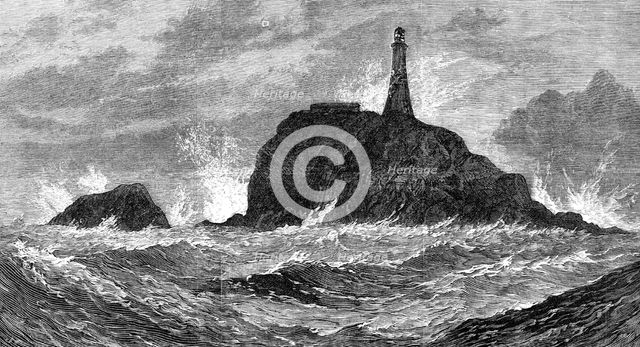 The Calf-Rock Lighthouse, Bantry Bay, destroyed by the late storm, 1881. Creator: Unknown.
