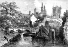 The Cam River improvements: dredging at St. John's Bridge, Cambridge, 1869. Creator: Unknown
