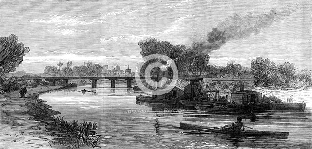 The Cam River improvements: dredging near Cambridge, 1869. Creator: Unknown.