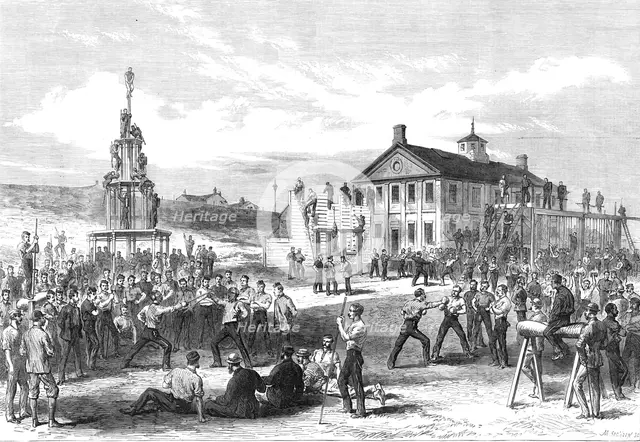 The Camp at Aldershott: the gymnasium, 1868. Creator: Mason Jackson.