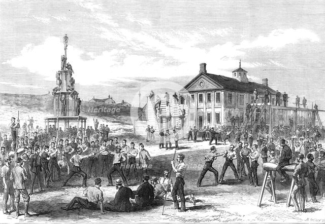 The Camp at Aldershott: the gymnasium, 1868. Creator: Mason Jackson.