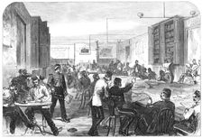 The Camp at Aldershott: soldiers reading-room, 1868. Creator: C. R.