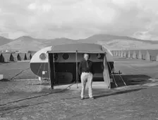 The camp manager, the office trailer...mobile camp, Merrill, Klamath County, Oregon, 1939. Creator: Dorothea Lange