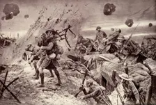 "The Campbells are Coming!" Brave Pipers Playing Highland Regiments to Victory 1917. Creator: Unknown