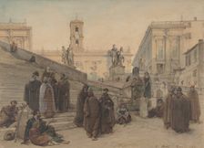 The Campidoglio seen from the Staircase of the Church of the Aracoeli, Rome, at Sunset, 1846. Creator: Charles-Francois Houel