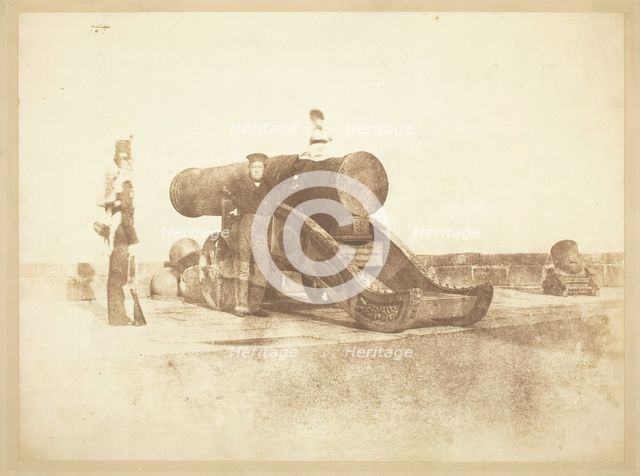 The cannon 'Mons Meg' at Edinburgh Castle, and a private in the 2nd battalion of Royal Scots..., 184 Creators: David Octavius Hill, Robert Adamson, Hill & Adamson.