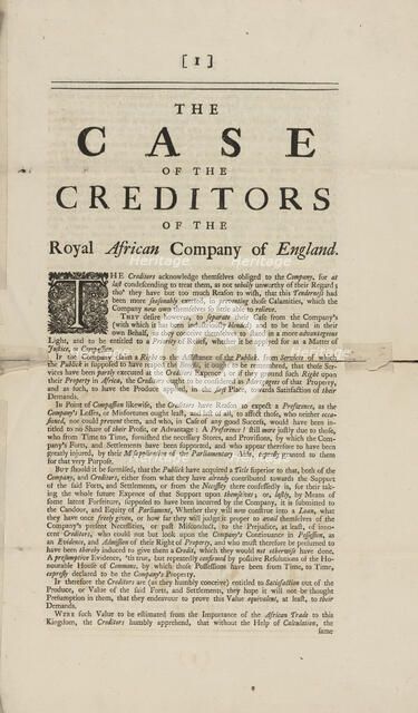 The case of the creditors of the Royal African Company of England, 1751. Creator: Unknown.
