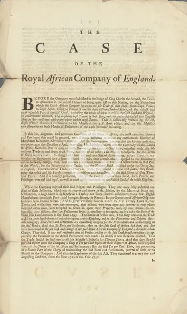 The case of the Royal African Company of England, 1747-04-30. Creator: Unknown.