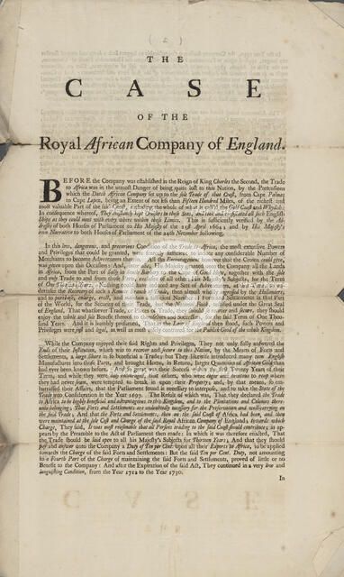 The case of the Royal African Company of England, 1747-04-30. Creator: Unknown.