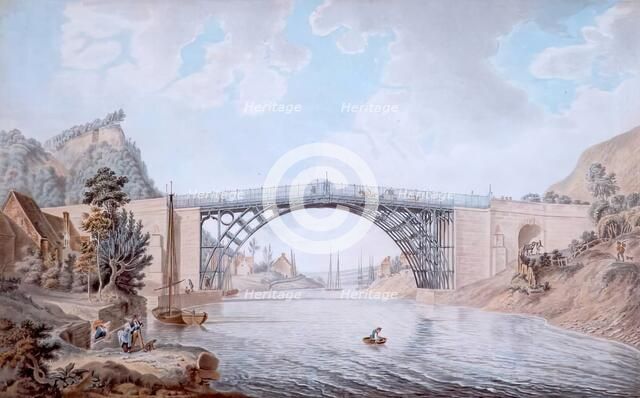 The Cast Iron Bridge near Coalbrook Dale In the County of Salop, 1760-1801. Creator: Michael Angelo Rooker.