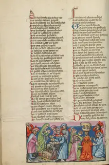 The Casting of the Golden Calf: The Dance around the Golden Calf; Weltchronik, about 1400-1410. Creator: Unknown