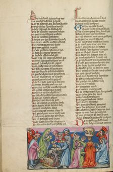 The Casting of the Golden Calf: The Dance around the Golden Calf; Weltchronik, about 1400-1410. Creator: Unknown