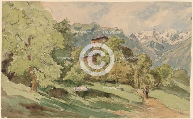 The Castle of Bürglen with the Alps Beyond, 1862. Creator: Carl Wagner.