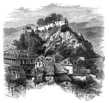 The castle of Lourdes, France, 19th century.Artist: Whymper