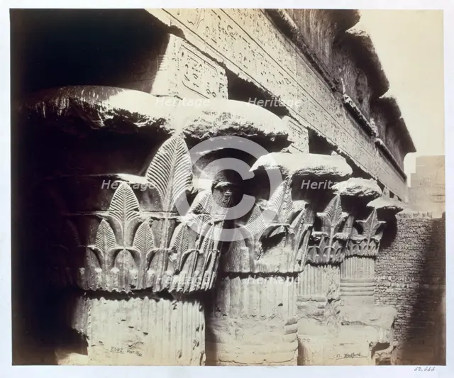The capitals of the portico, Temple of Khnum, Esna, Egypt, 1862. Creator: Francis Bedford.