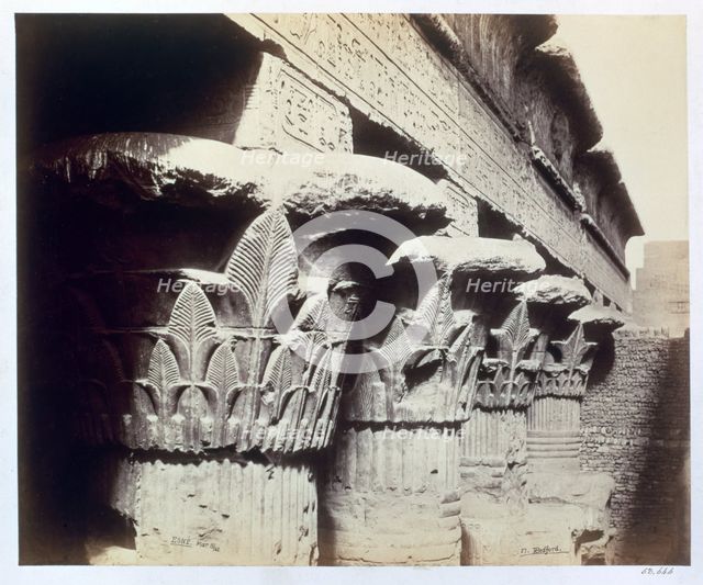 The capitals of the portico, Temple of Khnum, Esna, Egypt, 1862. Creator: Francis Bedford.