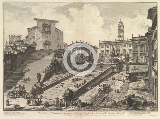 The Capitol and the steps of S. Maria in Aracoeli (Veduta del Romano Camipidoglio con ..., ca. 1775. Creator: Giovanni Battista Piranesi.